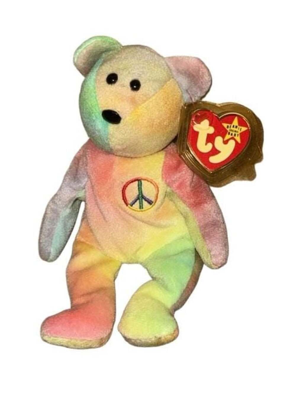 1996 Ty Beanie Baby Peace the Bear - Rare Multi-Color Tie-Dye with Tag Errors